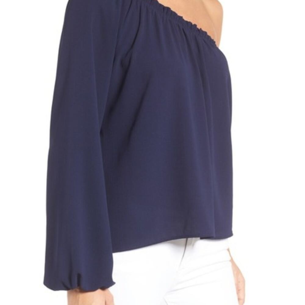 Chelsea28 One Shoulder Blouse NAVY INDIGO Small - Picture 3 of 8